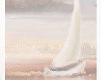 Abstract Sailboat Seascape Print: Calming Nautical Wall Art