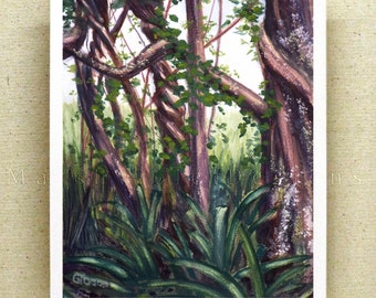 Wisteria Texas Landscape Print, Original Gouache Painting, 8x10 inches
