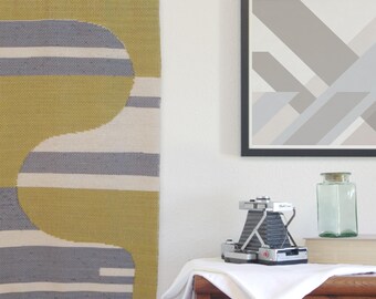 Hand Woven Wall Hanging: Yellow, Gray & White Stripe - Boho Decor