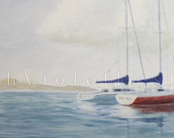 Sailboat Art Print: Coastal Nautical Sailing Decor