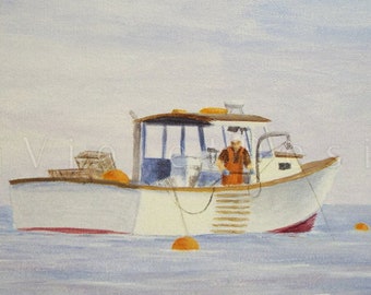 Maine Lobster Boat Art Print: Coastal Nautical Decor