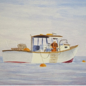Maine Lobster Boat Art Print: Coastal Nautical Decor