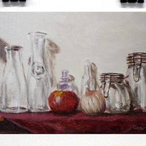 Glass Bottles Still Life Art Print: Kitchen, Dining, Food, Realism (8x10 or 11x14 inch)
