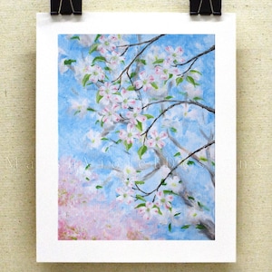 Botanical Print, Dogwood Print, floral print, nature art print, impressionist art, accent art print, 8x10 or 11x14 inch, blue pink white