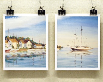 Nautical Sailboat Print Set: Coastal Lake House Art