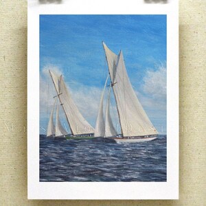Yacht Race Art Print: Columbia and Shamrock HIstorical Nautical Sport Sailing Decor (12x16 inch)