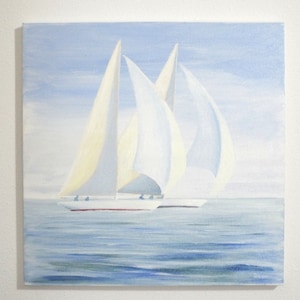 Nautical Sailboat Painting on Canvas: Original Acrylic Painting Coastal Decor, (18x18 inches)