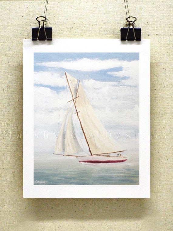 Sailboat Art Print: Nautical Sailing Decor (8x10, 11x14 inch)