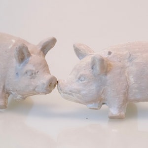 Pair of 2 Pigs - rustic whitewashed knobs