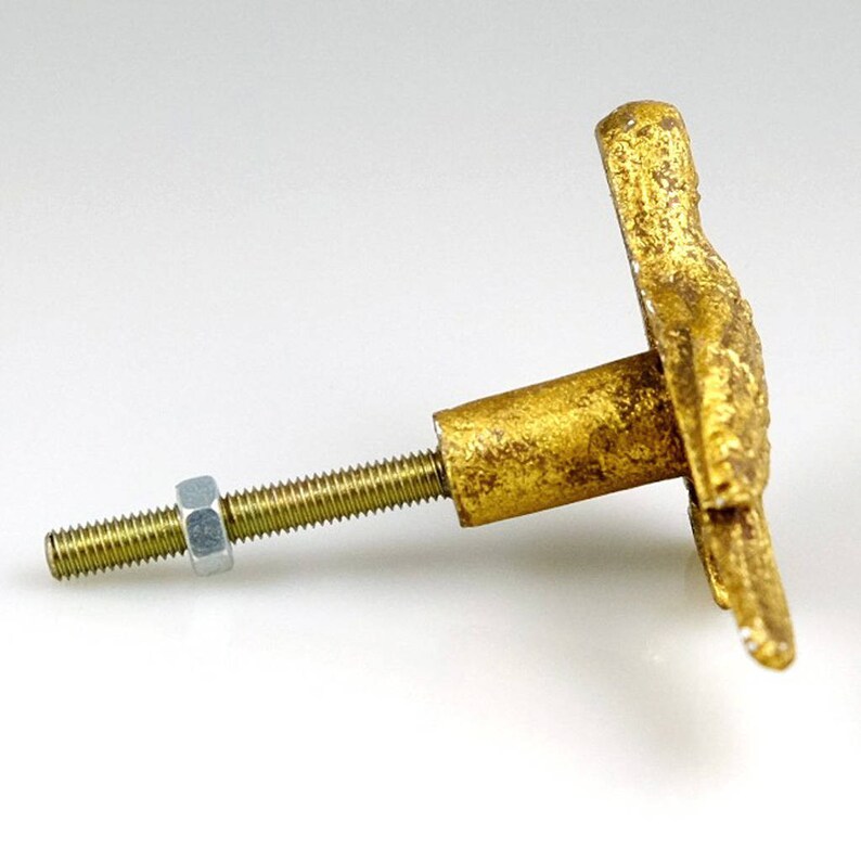 Set of 2 Antiqued Metal Knobs Golden Bird Etsy