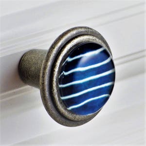 SET OF 2 Blue and White Polo Stripe Knobs