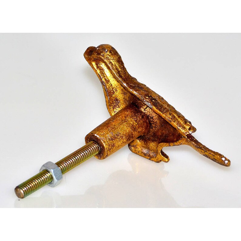 Set of 2 Antiqued Metal Knobs Golden Bird Etsy