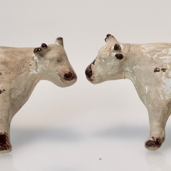 Pair of 2 Cows - rustic whitewashed knobs