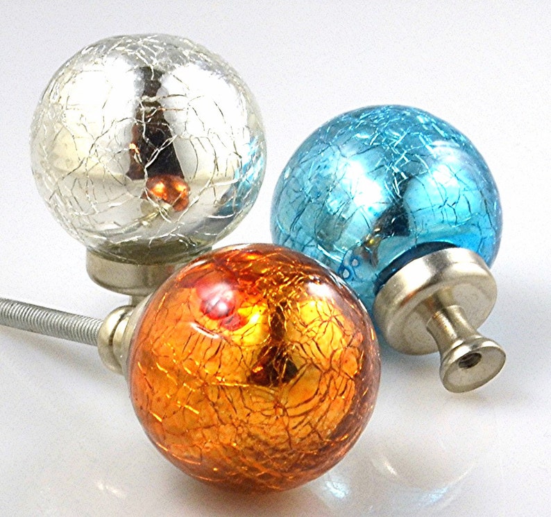 Set of 2 Mercury glass knobs crackled blue ball CLEARANCE Etsy