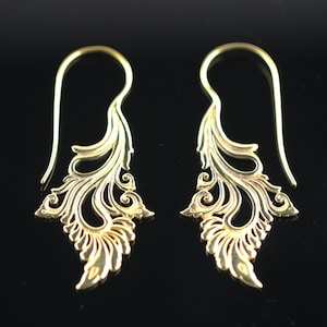 Long Brass Ethnic Design Earrings, Lightweight Boho Earrings For Regular Pierced Ears, Spiral Design