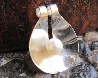 Oyster Pearl Pendant Made From Solid Sterling Silver, Natural Pearl Pendant, Pearl on Shell