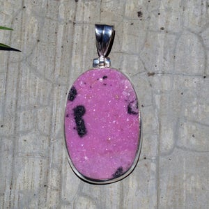 Rich Pink Cobalt Calcite Pendant Bezel Set In Solid Sterling Silver, Zaire, African Mineral, Sparkling Druzy Crystal Surface