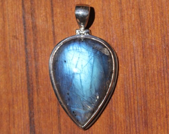 Electric Blue Labradorite Pendant In Sterling Silver, Top Quality Rare Blue Labradorite, Spectralite,