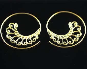 Brass Spiral Earrings, Lightweight Unique Hoop Earrings For Regular Pierced Ears, Spiral Design