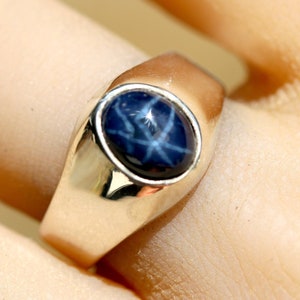 Blue Double Star Sapphire Ring, Size 12, Sterling Silver Setting, Smooth Fit,  High Quality Strong Star Asterism, Unisex Ring