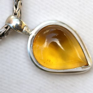 Clear Baltic Amber, Solid Sterling Silver Bezel Set Pendant, Natural Amber, Gemstone Jewelry