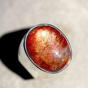 Sunstone Ring Size 7 Wide Band Ring, Bezel Set in Solid Sterling Silver, High Quality Sunstone, Simple Design Smooth Lines