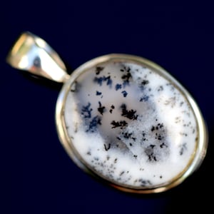 Small Merlinite Pendant, Dendritic Agate, Handcrafted Sterling Silver, High Quality Selected Natural Stone, Black & White Cabochon Cut
