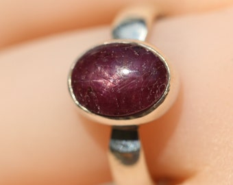Dark Red Star Ruby Ring, Size 7.75, Natural Untreated Ruby, Handcrafted Sterling Silver Ring, July Birthstone