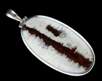 Grey and Red Sonora Dendritic Picture Jasper Pendant. Handcrafted Sterling Silver Bezel Setting, Calligraphy Stone, Cabochon Cut