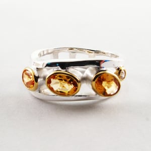 Citrine and clear Topaz Ring set in Nickel Free Sterling Silver, Silver Gemstone Jewelry, Brazilian Citrine Ring, Designer Silver Ring