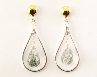 Tourmalated Quartz Gemstone Post Earrings set in Nickel Free Sterling Silver, Light Earrings, Everyday earrings