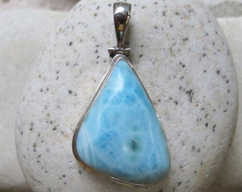 Larimar Gemstone Pendant set in Nickel Free Sterling Silver, Bezel Set Gemstone Pendant, Semi Precious Gemstone Talisman