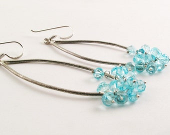 Blue Topaz Earrings with Nickel Free Sterling Silver, Designer Gemstone Earrings, Light earrings