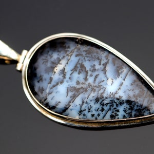 Natural Merlinite Pendant, Dendritic Agate, Handcrafted Sterling Silver, High Quality Selected  Stone,  Cabochon Cut, Black & White Stone