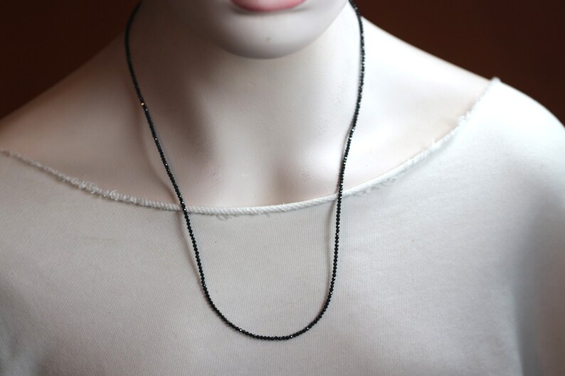 Multi Wear 2mm Black Spinel Necklace Chain/ Wrap Bracelet, Sterling Silver Findings, Bright Mirror Black Sparkle, Adjustable Length image 7