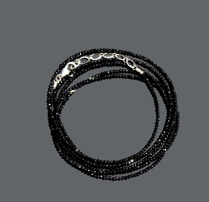 Multi Wear 42 Length Black Spinel Wrap Bracelet/ Long Double Necklace, Sterling Silver Findings, Bright Mirror Black Sparkle image 8