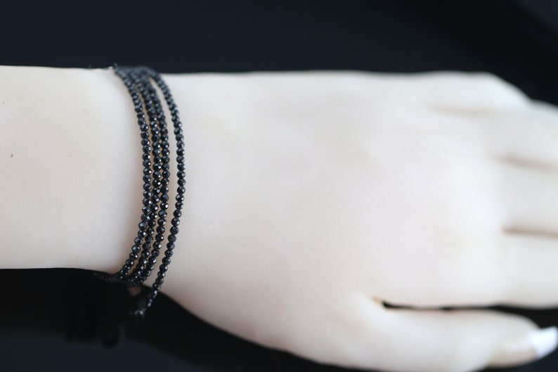 Multi Wear 2mm Black Spinel Necklace Chain/ Wrap Bracelet, Sterling Silver Findings, Bright Mirror Black Sparkle, Adjustable Length image 9