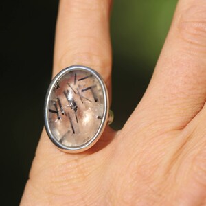 Large Oval Tourmalated Quartz Ring, Size 7, Black Tourmaline Ring, Black Rutile Rutilated Quartz, Black Schorl image 5