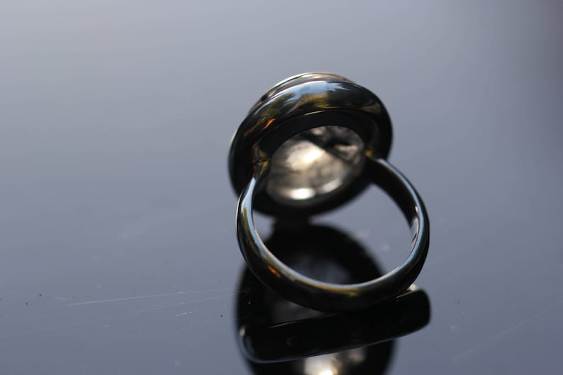 Oval turmalinkvartsring, storlek 7.25, svart turmalinring, svart rutilkvarts, svart Schorl bild 5