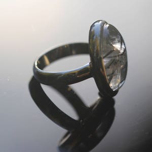 Oval turmalinkvartsring, storlek 7.25, svart turmalinring, svart rutilkvarts, svart Schorl bild 4