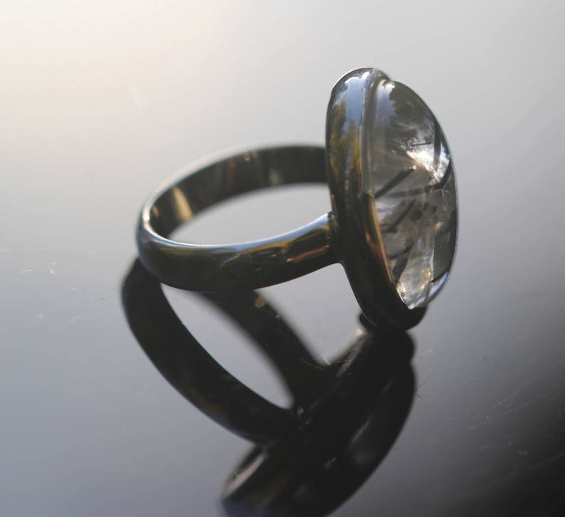 Oval turmalinkvartsring, storlek 7.25, svart turmalinring, svart rutilkvarts, svart Schorl bild 4