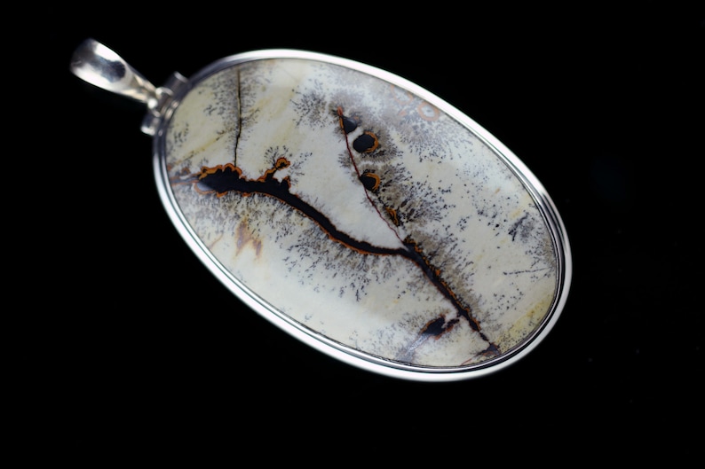 Calligraphy Stone Handcrafted Sterling Silver Bezel Setting Nicely Detailed Sonora Dendritic Picture Jasper Pendant Cabochon Cut