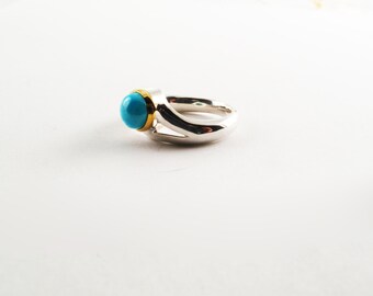 Bague Vintage Argent 925 Vermeil Sertie Turquoise - Taille 53, Style étrusque
