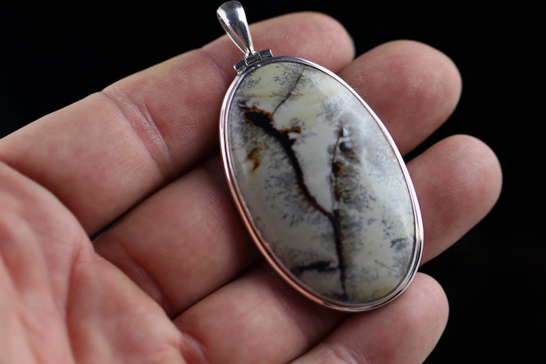 Calligraphy Stone Handcrafted Sterling Silver Bezel Setting Nicely Detailed Sonora Dendritic Picture Jasper Pendant Cabochon Cut