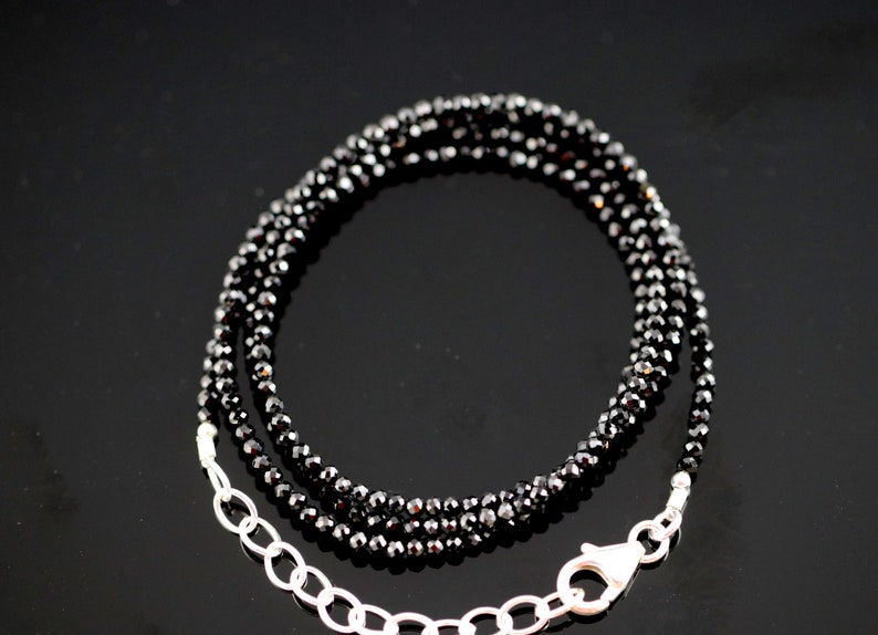 Multi Wear 2mm Black Spinel Necklace Chain/ Wrap Bracelet, Sterling Silver Findings, Bright Mirror Black Sparkle, Adjustable Length image 1