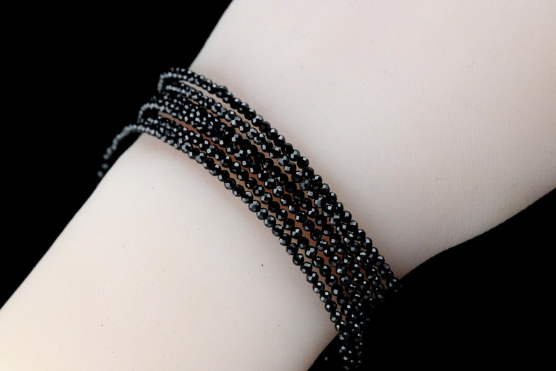 Multi Wear 42 Length Black Spinel Wrap Bracelet/ Long Double Necklace, Sterling Silver Findings, Bright Mirror Black Sparkle image 3