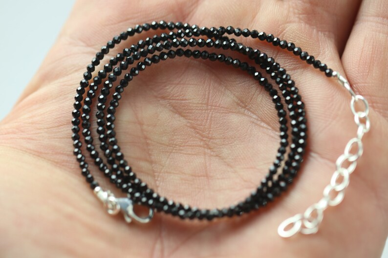 Multi Wear 2mm Black Spinel Necklace Chain/ Wrap Bracelet, Sterling Silver Findings, Bright Mirror Black Sparkle, Adjustable Length image 4