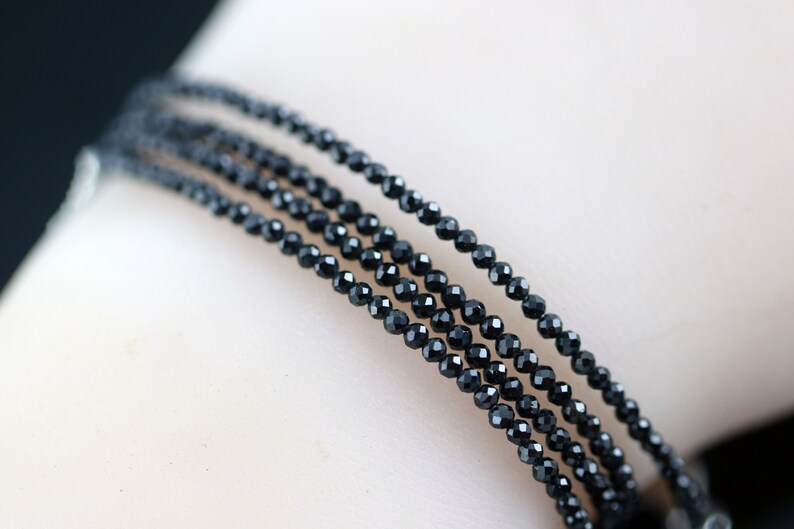 Multi Wear 2mm Black Spinel Necklace Chain/ Wrap Bracelet, Sterling Silver Findings, Bright Mirror Black Sparkle, Adjustable Length image 5