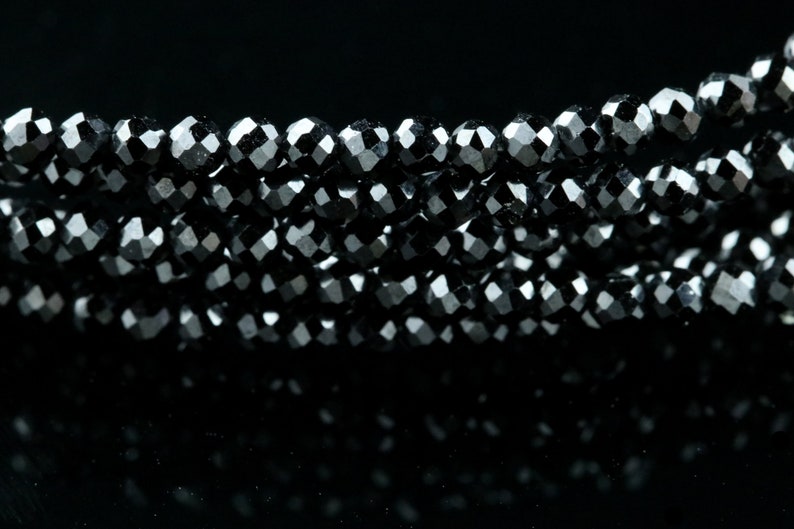 Multi Wear 42 Length Black Spinel Wrap Bracelet/ Long Double Necklace, Sterling Silver Findings, Bright Mirror Black Sparkle image 2