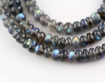 Labradorite Bead Necklace with Sterling Silver Findings, Adjustable Size Natural Gemstone Necklace, High Quality Blue, 5-9 mm Beads